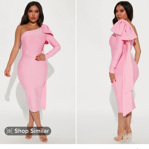 PINK DRESS WITH SHOULDER BOW - Picture 12 of 12